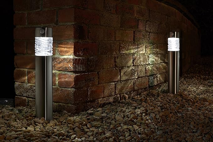 2er LED Solarleuchte mit Bewegungsmelde aus hochwertigem Edelstahl und echtem Glas hergestellt | exklusive Solar Lampe, perfe