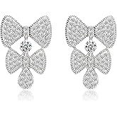 Gold Bow Earring for Women Christmas Stocking Stuffers Gold Silver Rhinestone Earring Stud Dainty Accessories Prom Bridal Earrings Jewelry