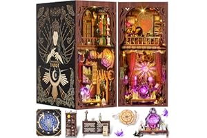 FUILTEE DIY Book Nook Kit, 3D Wooden Puzzle Booknook, Bookshelf Miniature House Kit Dollhouse, Tarot Divination Test, with LED Light, Dust Cover, Gift for Adults Teens (Mysterious Tarot)