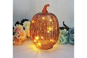 CFDECOR Fall Decorations for Home,Crackle Glass Pumpkin Light with Timer,Battery Operated Led Pumpkin Lamp,Light up Glass Night Lights, Ideal for Halloween,Thanksgiving Rustic Decor, Xmas Décor