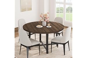 IDEALHOUSE 47" Round Dining Table for 4, Kitchen Dining Room Table with Sturdy Metal Frame, Wood Circle Kitchen Table for Space Saving -Brown