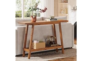 TRIBEWOOD Solid Wood Console Table, 41.3" Entryway Table with Storage Shelf, 2 Tiers Narrow Skinny Sofa Table for Hallway, En