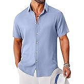 COOFANDY Mens Button Down Shirt Short Sleeve Casual Shirts Linen Textured Summer Beach Shirts