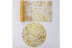 Gold Table Runner and Placemats Sets of 6 Glitter Metallic Mesh Runners Dining Table Decor Centerpieces for Christmas Thanksgiving Wedding Anniversary Valentine Party Disposable by Marfestiva