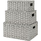 GRANNY SAYS Wicker Storage Baskets, Decorative Boxes with Lids, Set of 3 Nesting Wicker Baskets for Organizing, Gray, 3-Pack