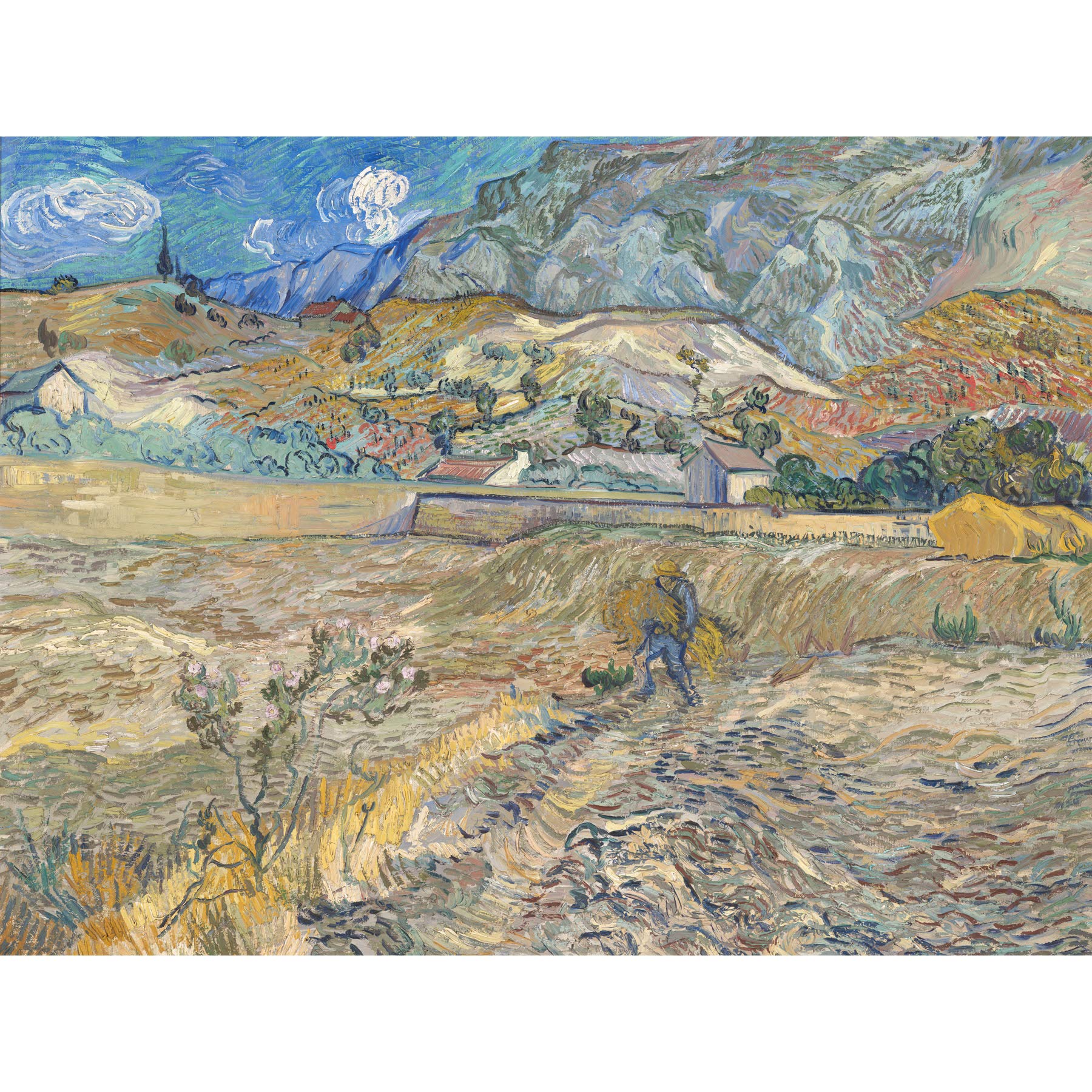 Van Gogh Landscape At Saint Remy Enclosed Field With Peasant Extra Large Wall Art Print Premium Canvas Mural