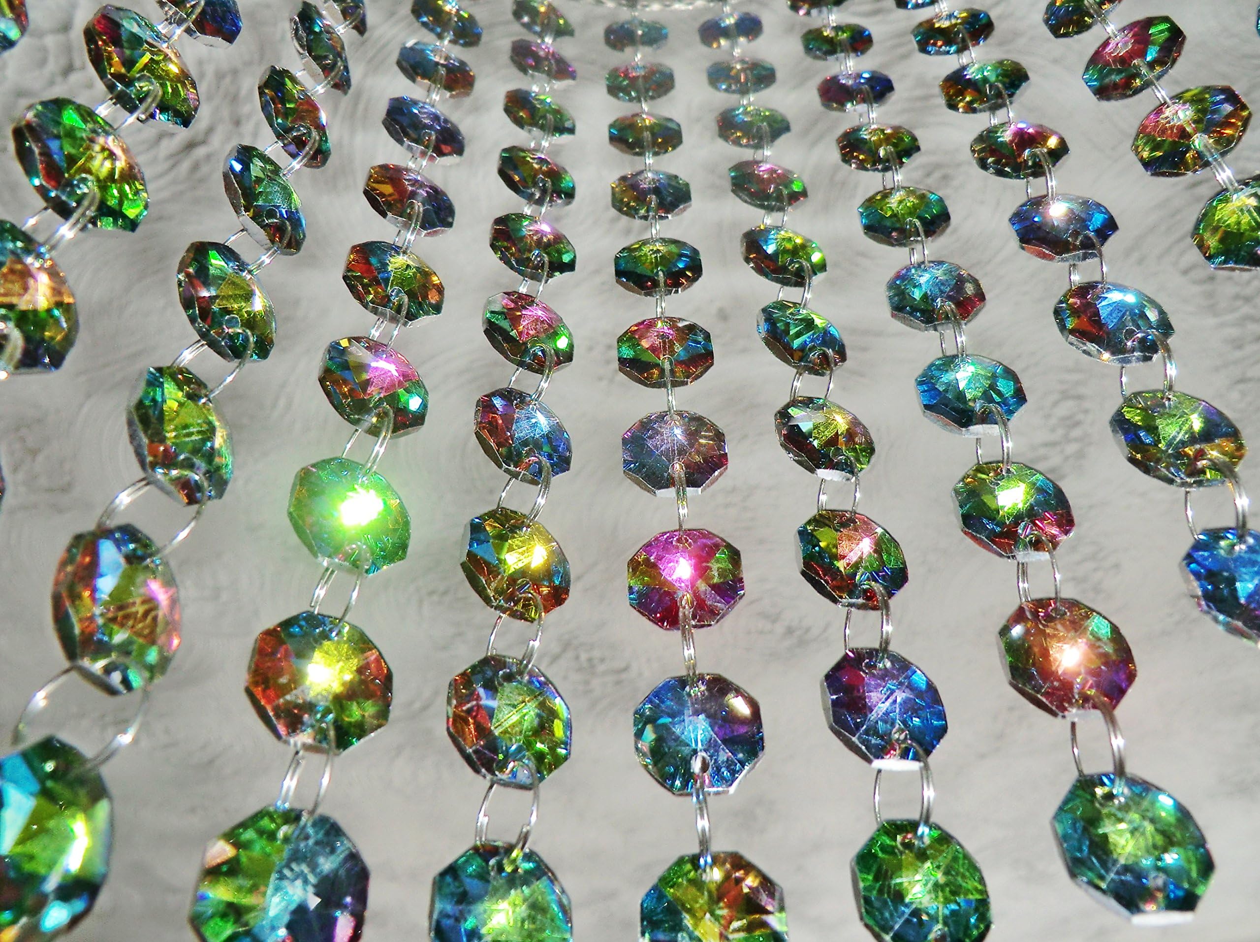 100 Vitrail Gothic Rainbow 14mm Octagon Chandelier Drops Light Parts Cut Glass Crystals Droplets Beads Christmas Tree Ornaments Wedding Wishing Decorations Garlands Sun Bead Chains