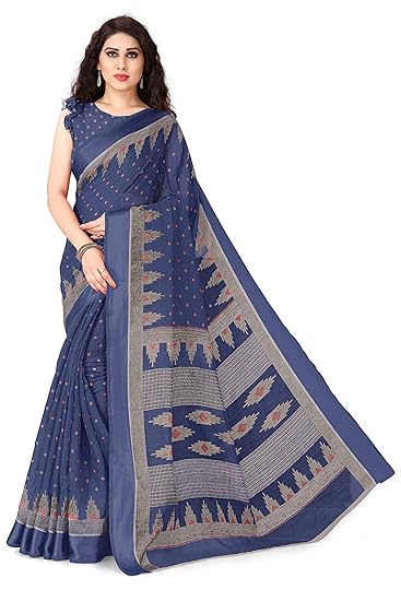 Women's Cotton Blend Contrast Small Butti Pattern Printed Saree With Blouse Piece
