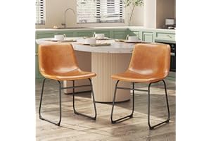 REONEY Dining Chairs Set of 2, PU Leather Armless Dinner Chairs with Backrest, 18" Modern Kitchen Dining Room Chair with Metal Legs for Home (Brown)
