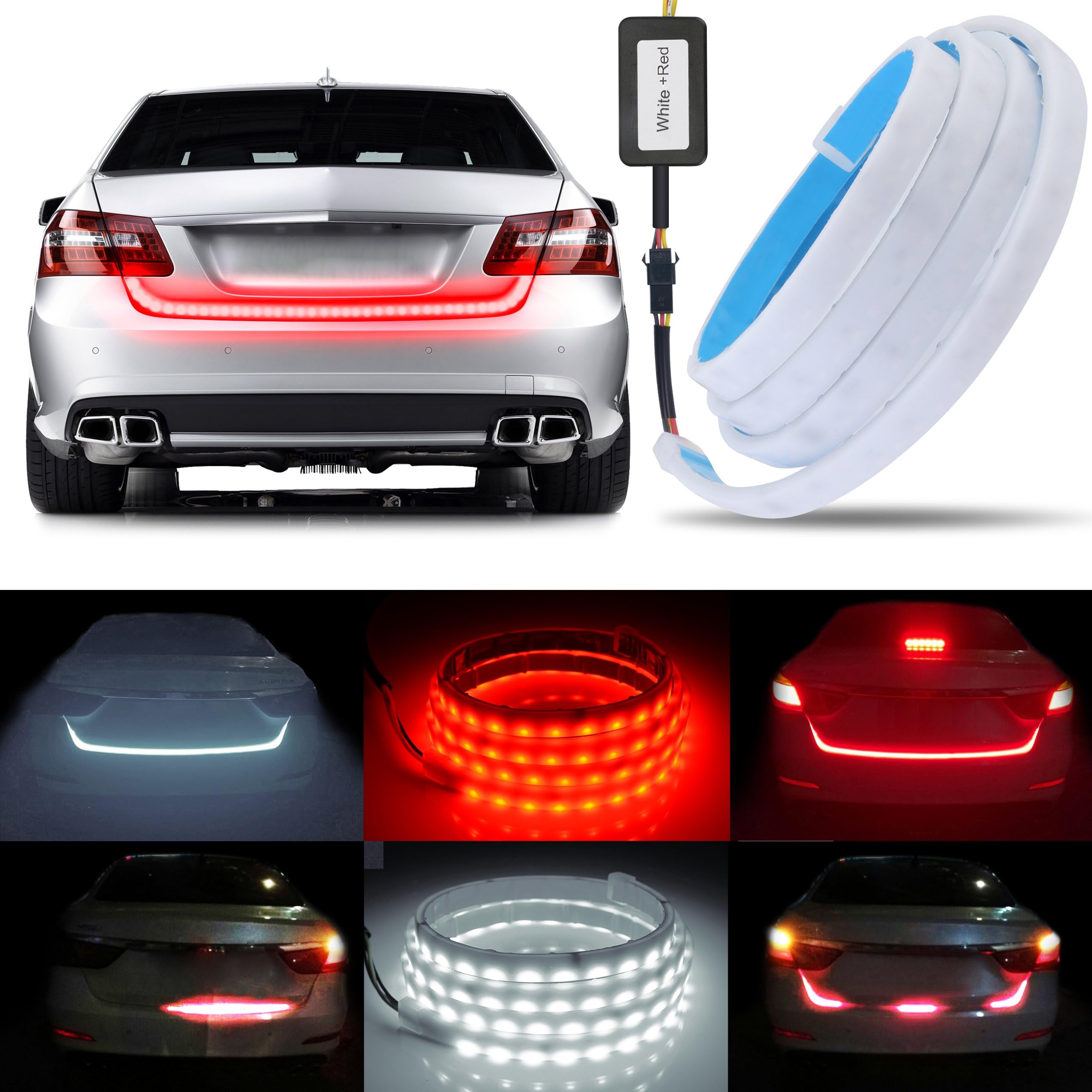 DITRIO Flexible Led Strip Tailgate Light Truck Strip Light, Tail Brake Turn Signal Double Flash Lighting Lights Waterproof Driving Reverse Brake Turn Signal Lamp - White & Red Colors 5 Modes