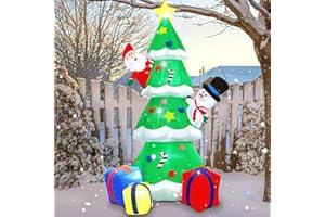 FIXFANS 7FT Christmas Inflatables Tree with Santa Claus & Snowman, Lighted Christmas Inflatable Decorations, Giant Xmas Blow up Holiday Decor for Indoor Outdoor, Yard, Garden, Lawn, Home
