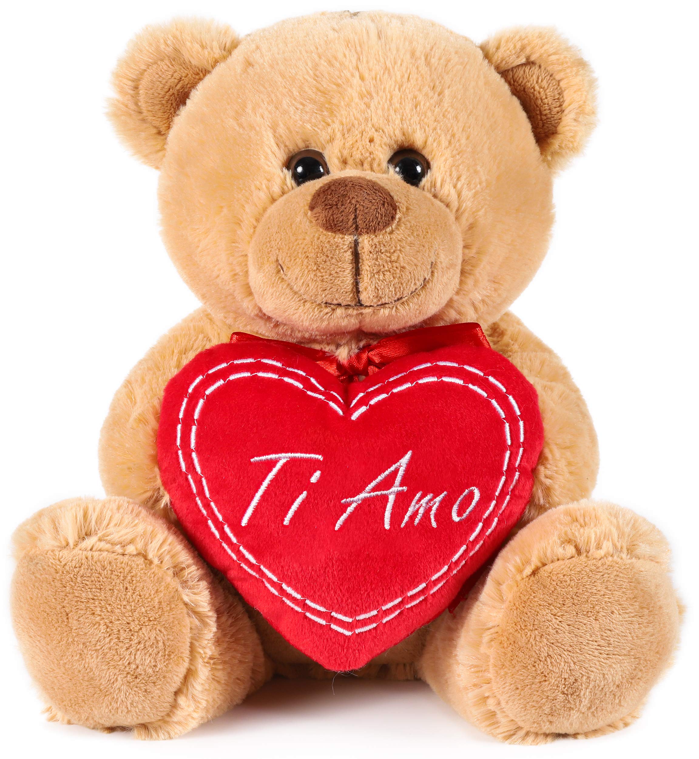 BRUBAKER Teddy Teddy Bear With Heart Red - Ti Amo - 10 Inches (25 Cm) - Teddy Bear Plush Teddy Cuddly Toy - Light Brown