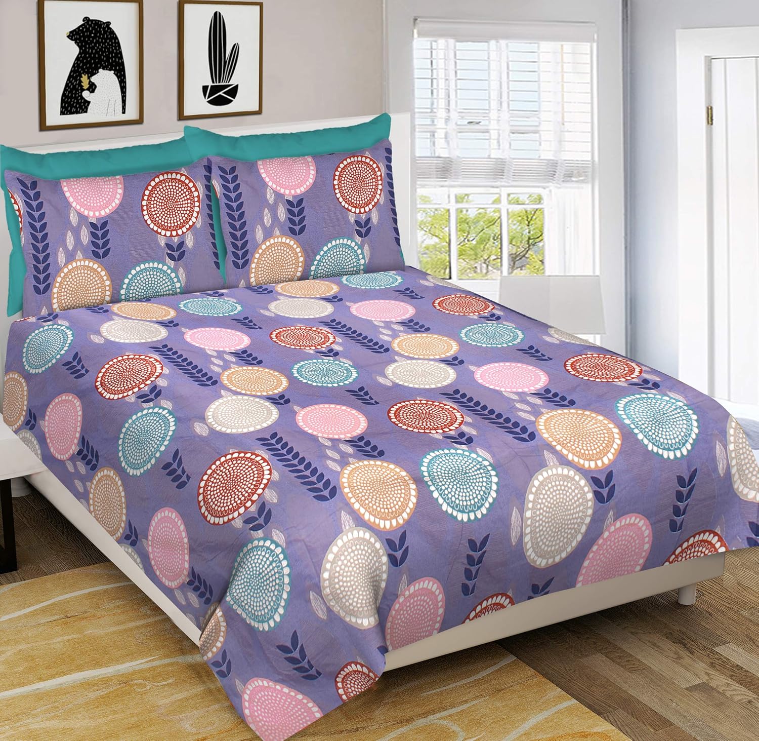 MSKS 144 TC Premium Cotton Bedsheet Floral Bedsheets with 2 Pillow Cover (90 X 100 inch or