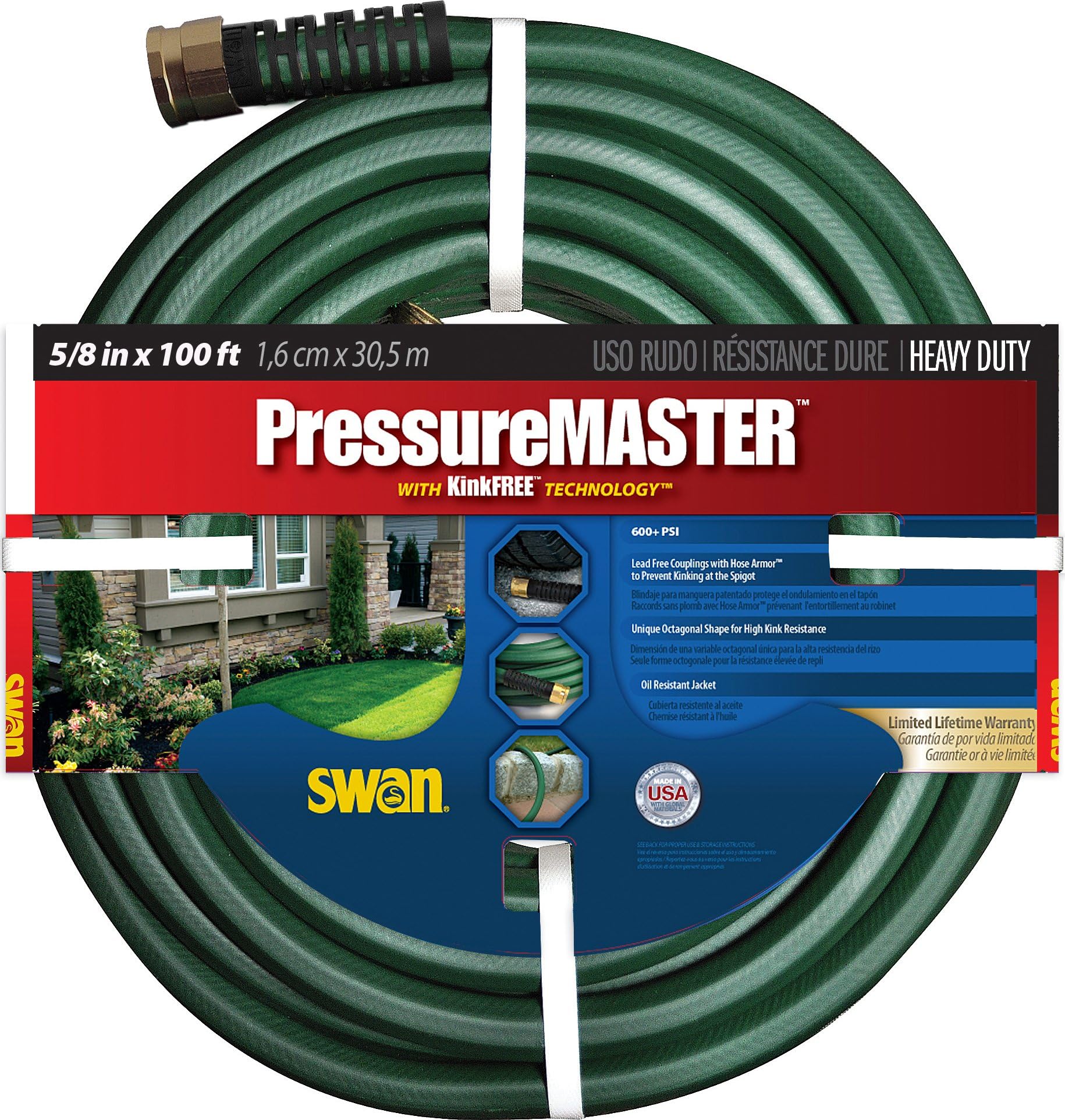 SWANProducts SN7958100 PressureMASTER Heavy Duty Kink Resistant Garden Hose 100' x 5/8", Green
