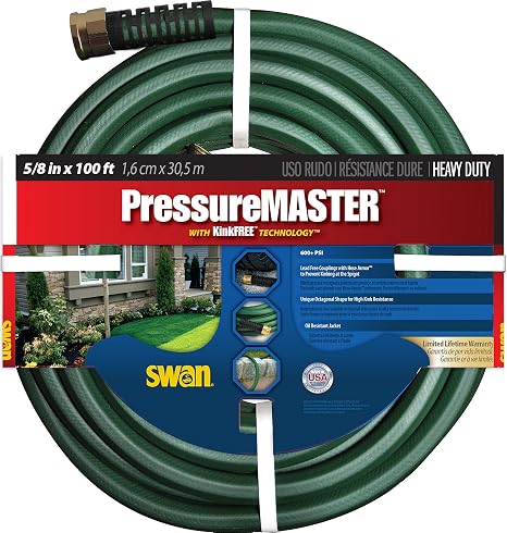 Amazon Com Swan Products Sn7958100 Pressuremaster Heavy Duty Kink Resistant Garden Hose 100 X 5 8 Green Garden Outdoor