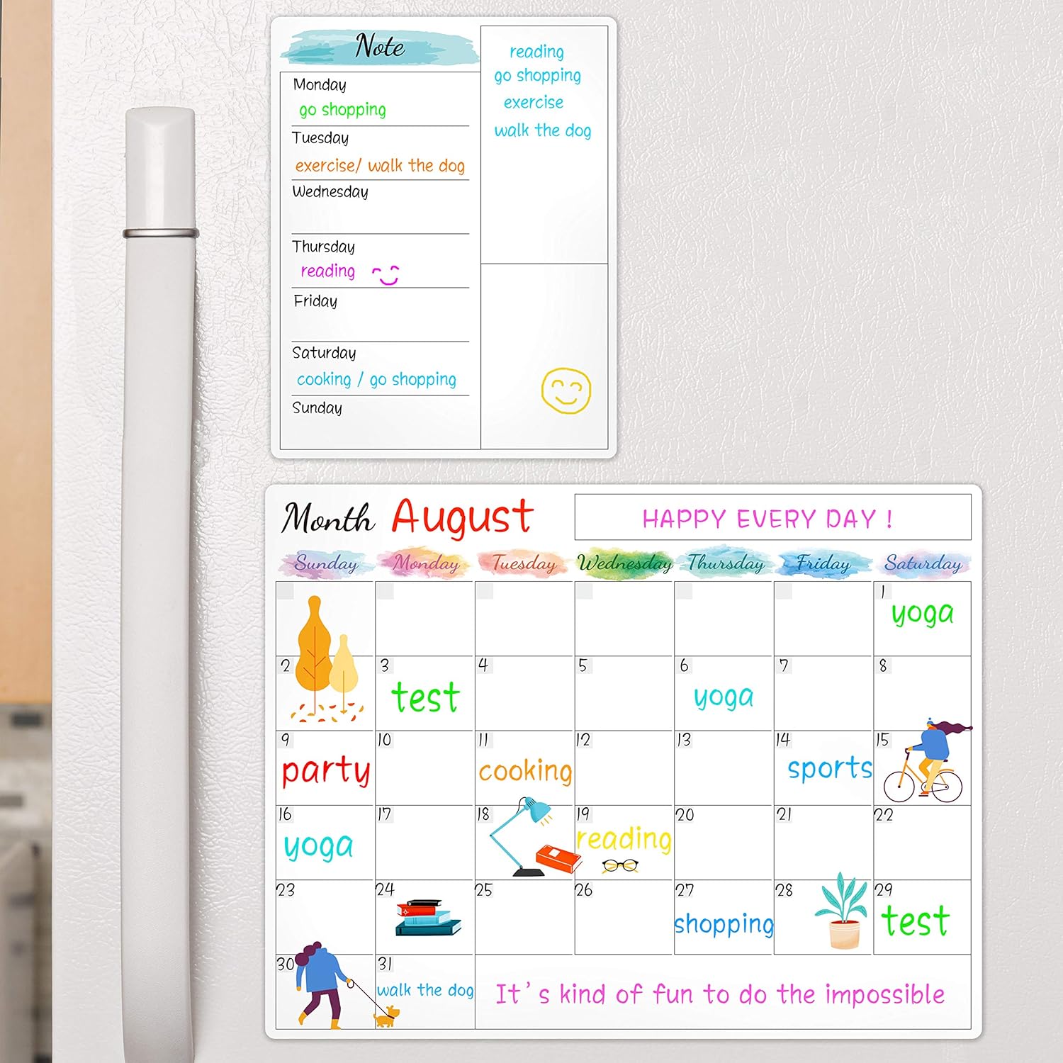 Dry Erase Fridge Magnetic Calendar - White Board Magnetic Calendar for Refrigerator Wall Home Kitchen Decor, 15"x 11.5", Grocery List Magnet Pad : Office Products
