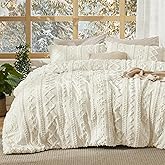 Bedsure Tufted Boho Comforter Set Twin Size - Ivory Boho Bed Set, GentleSoft™ 2 Pieces Farmhouse Shabby Chic Embroidery Bedding, Gifts for Woman, Soft Jacquard Twin Comforter for All Seasons
