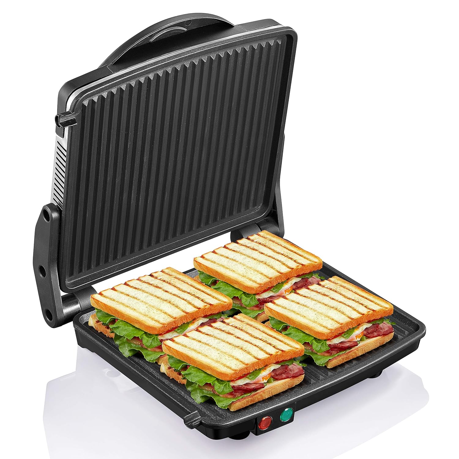 Royal Catering Kontaktgrill 1800W - Panini Grill Mit Gusseisenplatten 23,5x22,5cm