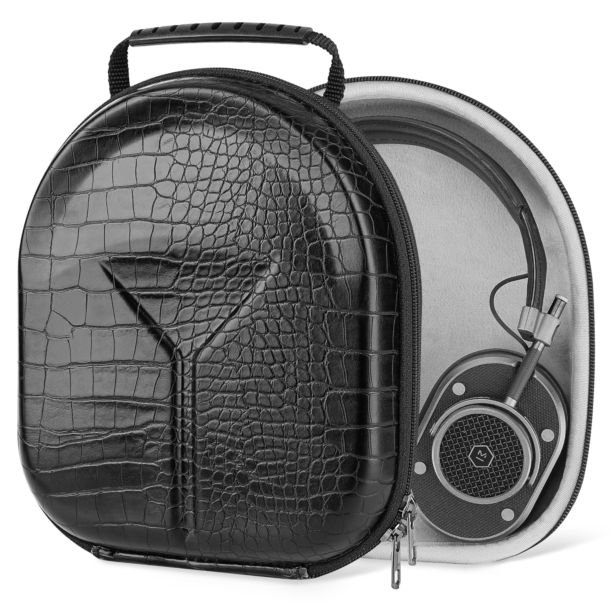 Geekria Shield Headphones Case for Lay Flat On-Ear Headphones, Replacement Hard Shell Travel Carrying Bag with Cable Storage, Compatible with Soundcore Q45, B&O H95 Headsets (Black)