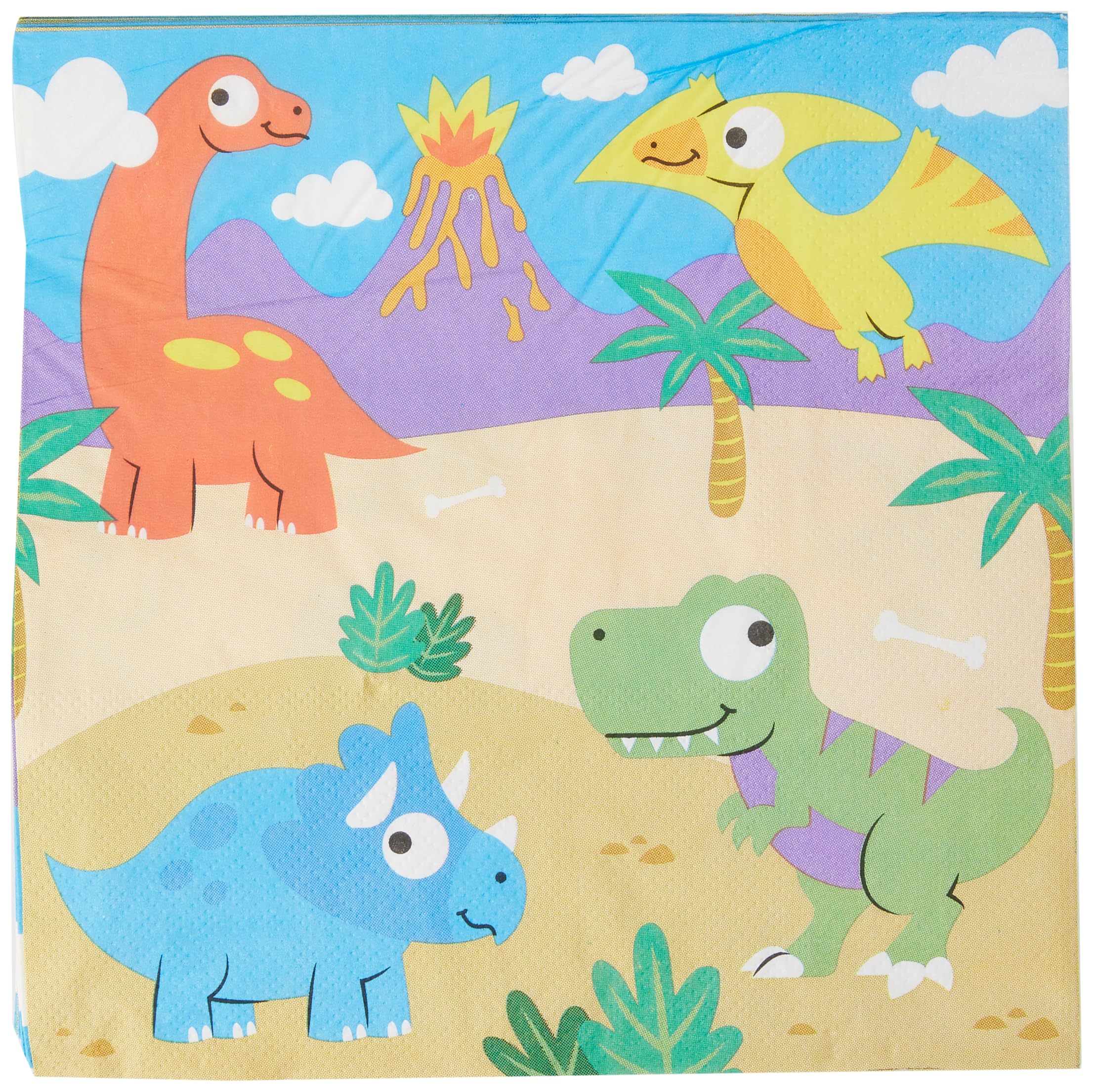 Baker Ross FC980 Dinosaur Party Napkins - Pack of 20 Napkins, Paper Disposable Napkins, Kids Birthday Tableware, 33cm x 33cm