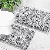 Yimobra Bathroom Rugs Sets 2 Piece, Soft Absorbent Bath Mat and U-Shaped Toilet Rug with Non Slip Backing, Luxury Shaggy Bath Mats for Bathroom, Machine Washable, 31.5"x20"+24"x20", Light Grey