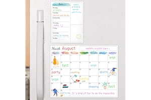 MAAIBOK Dry Erase Fridge Magnetic Calendar - White Board Magnetic Calendar for Refrigerator Magnetic Calendar Kitchen Decor, 15"x 11.5", White Board Calendar with Grocery List Magnet Pad