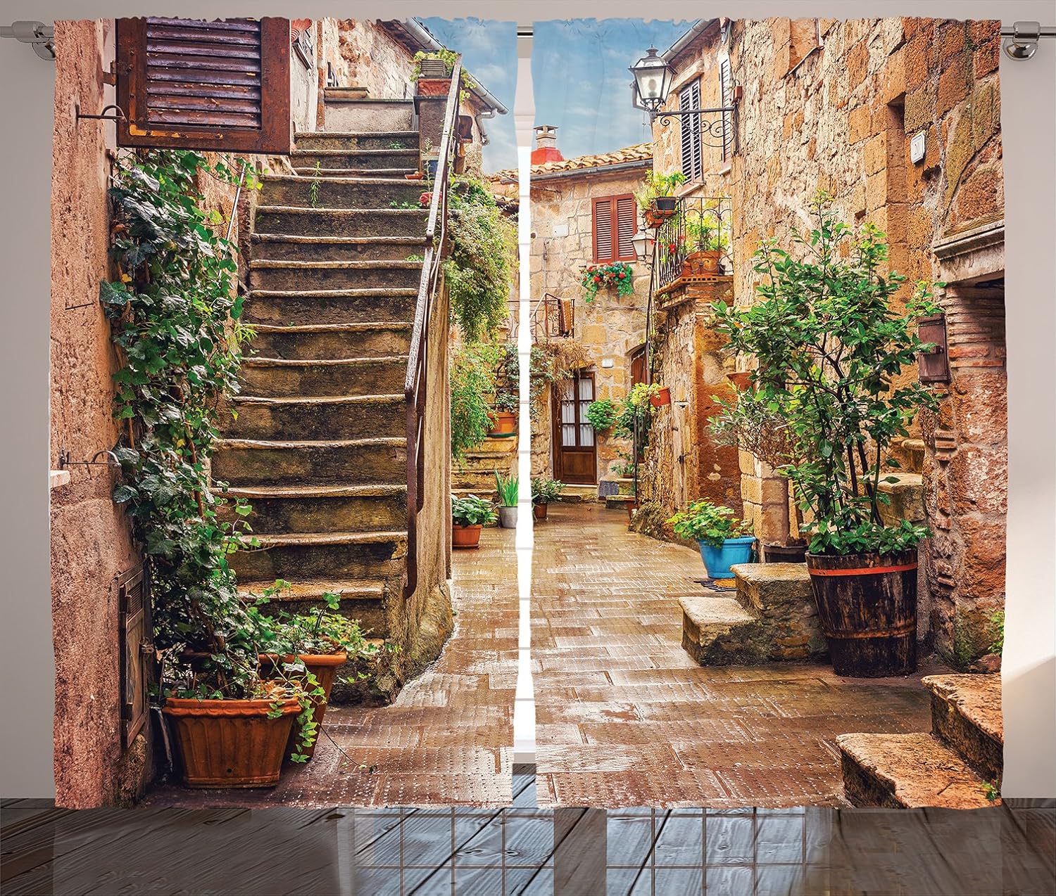 Buy Tuscan Decor Curtains By Ambesonne View Of Old Mediterranean