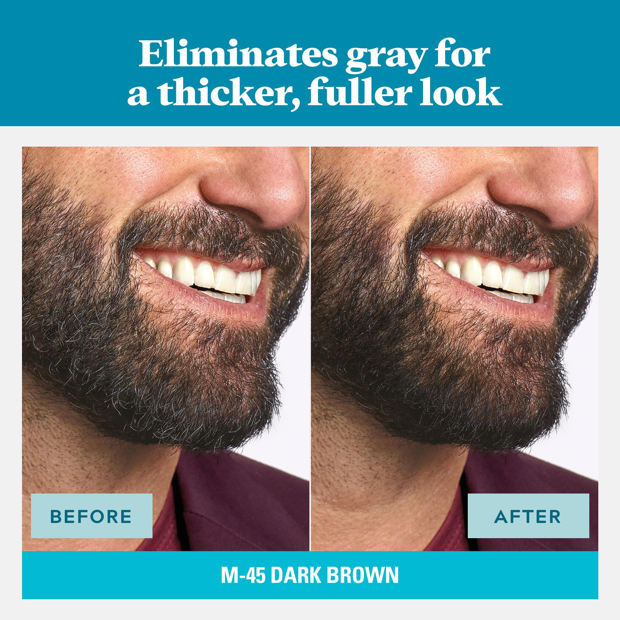 Just For Men Mustache & Beard, Beard Dye for Men with Brush Included, With Keratin Biotin Aloe and Coconut Oil for Healthy Facial Hair - Dark Brown, M-45, Pack of 1 (Packaging May Vary)