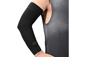 MGANG Lymphedema Compression Arm Sleeve for Women Men, Opaque, 15-20 mmHg Compression Full Arm Support with Silicone Band, Relieve Swelling, Edema, Post Surgery Recovery, Single Black L