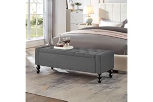 DRM‘SCUUM 50" W Storage Ottoman Bench with Safety Hinge, Load up to 660 lb Ottoman with Storage, Upholstered Tufted Entryway Bench with Seating for Living Room, Bedroom, Entryway, Dark Gray