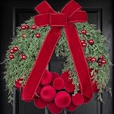 Saxili Christmas Wreaths for front Door，24″Ball Wreath for Home Decorations | Full Christmas Wreath with Lifelike Cedar Greenery , Luxury Holiday Decor