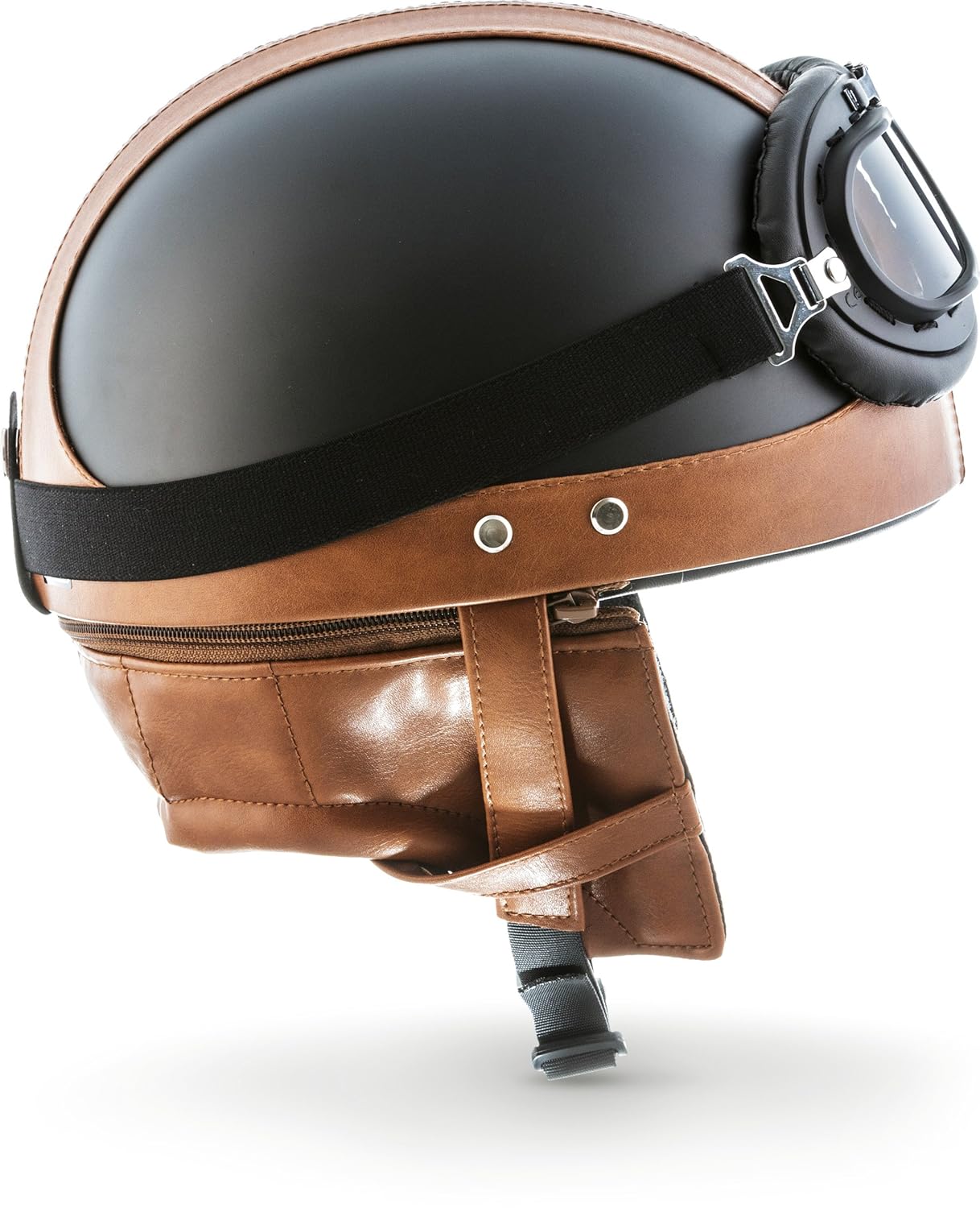 Moto Helmets® D22Set „Vintage Black“ · BrainCap · Halbschale JetHelm