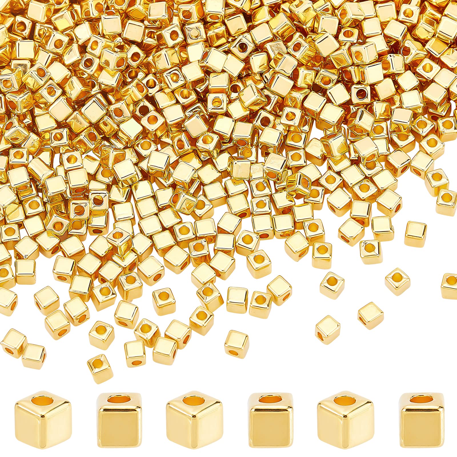 DICOSMETIC 1500Pcs CCB Plastic Spacer Beads 3mm Cube Small Square Beads Golden Large Hole Loose Bead Jewellery Beads Set for DIY Necklace Bracelet Jewelry Making, Hole: 1.2mm