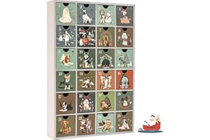 SUNGIFT Wooden Advent Calendar, Dog Wood Reusable Advent Calendar with 24 Drawers, 13 Inch Countdown to Christmas Empty Refillable Advent Calendar to Fill 2024