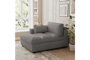 UIXE Oversized Corduroy Chaise Lounge Chair with Right Armrest & Cushion, Comfy Upholstered Sleeper Sofa Indoor Recliner Seat Solid Wood Couch w/Washable Cover for Bedroom, Living Room - Light Gray