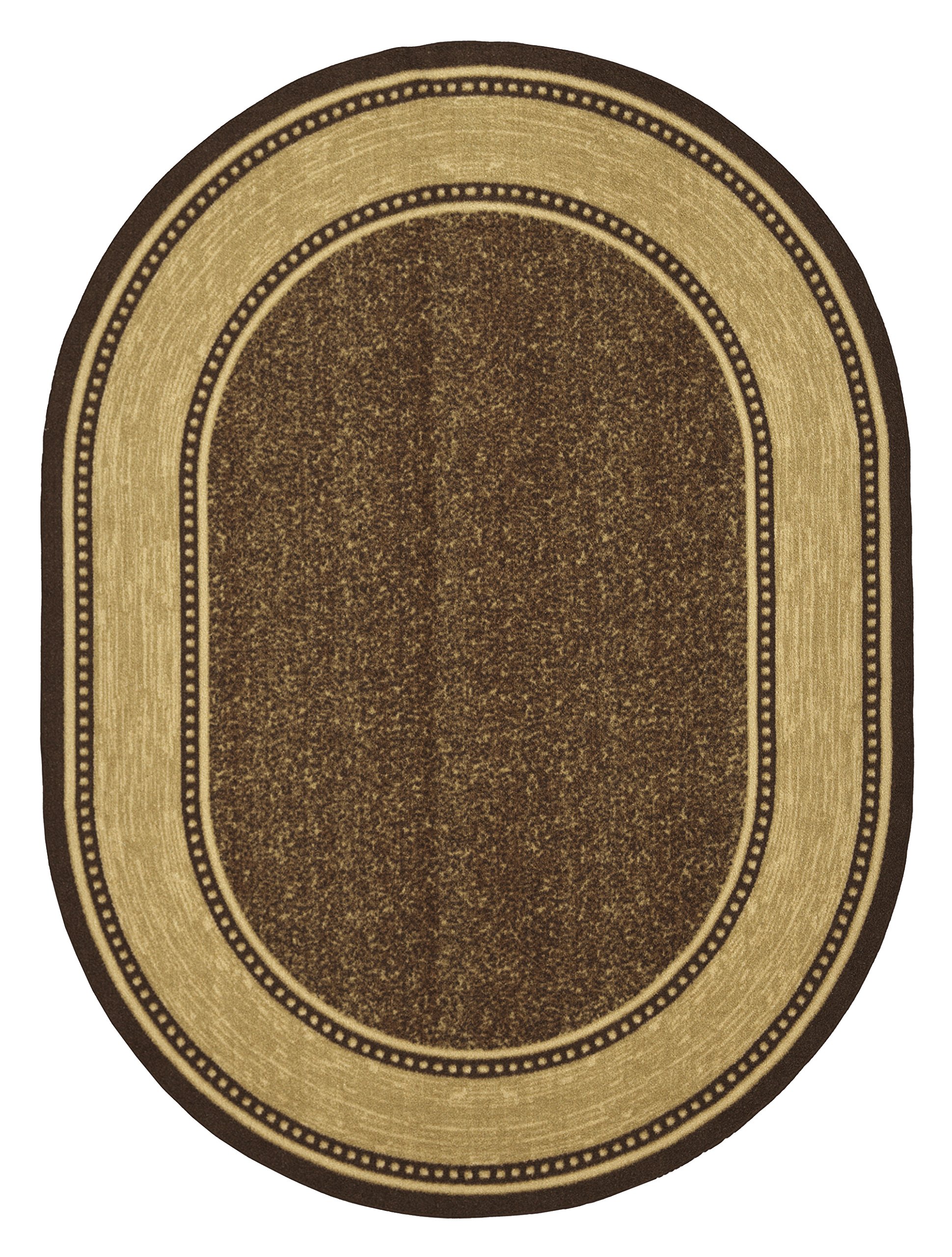 Ottomanson Ottohome Collection Contemporary Bordered Design Non-Skid (Non-Slip) Rubber Backing Modern Area Rug, 5' X 6'6" Oval, Chocolate Brown