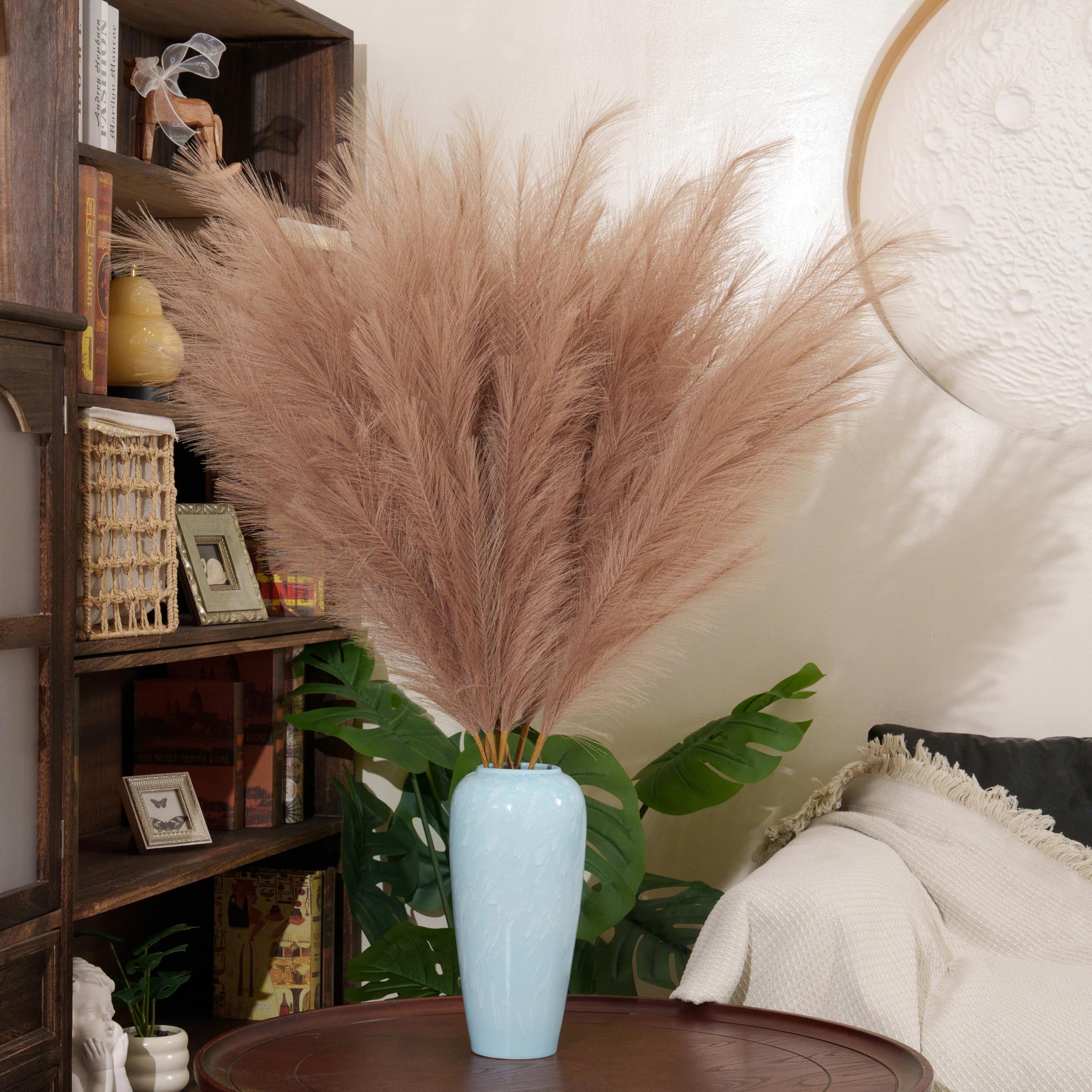 Pampas Grass Decor Tall,8pcs 43.3"/110cm Large Pampas Floral Fluffy,Long Feather Flowers for Boho Wedding Arangement Bedroom Living Room Decorations (khaki, 8pcs 43.3"/110cm)