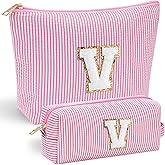 YOOLIFE Cute Gifts Travel Makeup Bag - Pink Makeup Bag Make Up Bags Travel Cosmetic Bags for Women Yoga Picnic Bags Cute Makeup Bag Personalized Best Friend Birthday Gifts for Women Her Monogram V