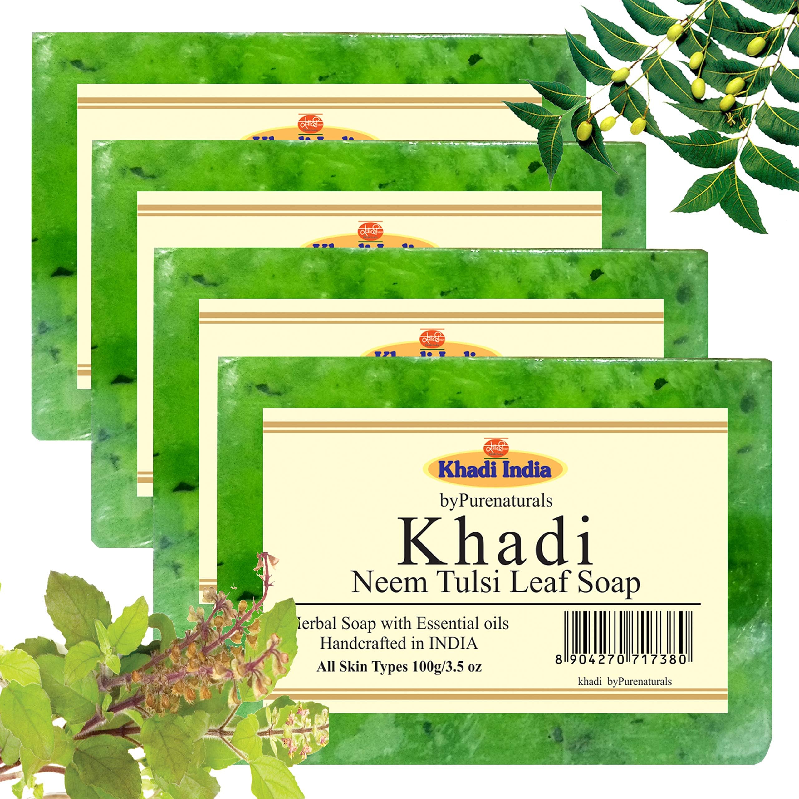 byPureNaturals Hasthkar Handmades Glycerine Neem Tulsi Soap Bathing Bar for Men & Women 100 gm (Pack Of 4)