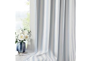 ZJDECOR 63 Inch Blue Striped Full Blackout Window Curtain Panels,Blue Stripe on White Cotton Blended Light Filteirng Fabric,R