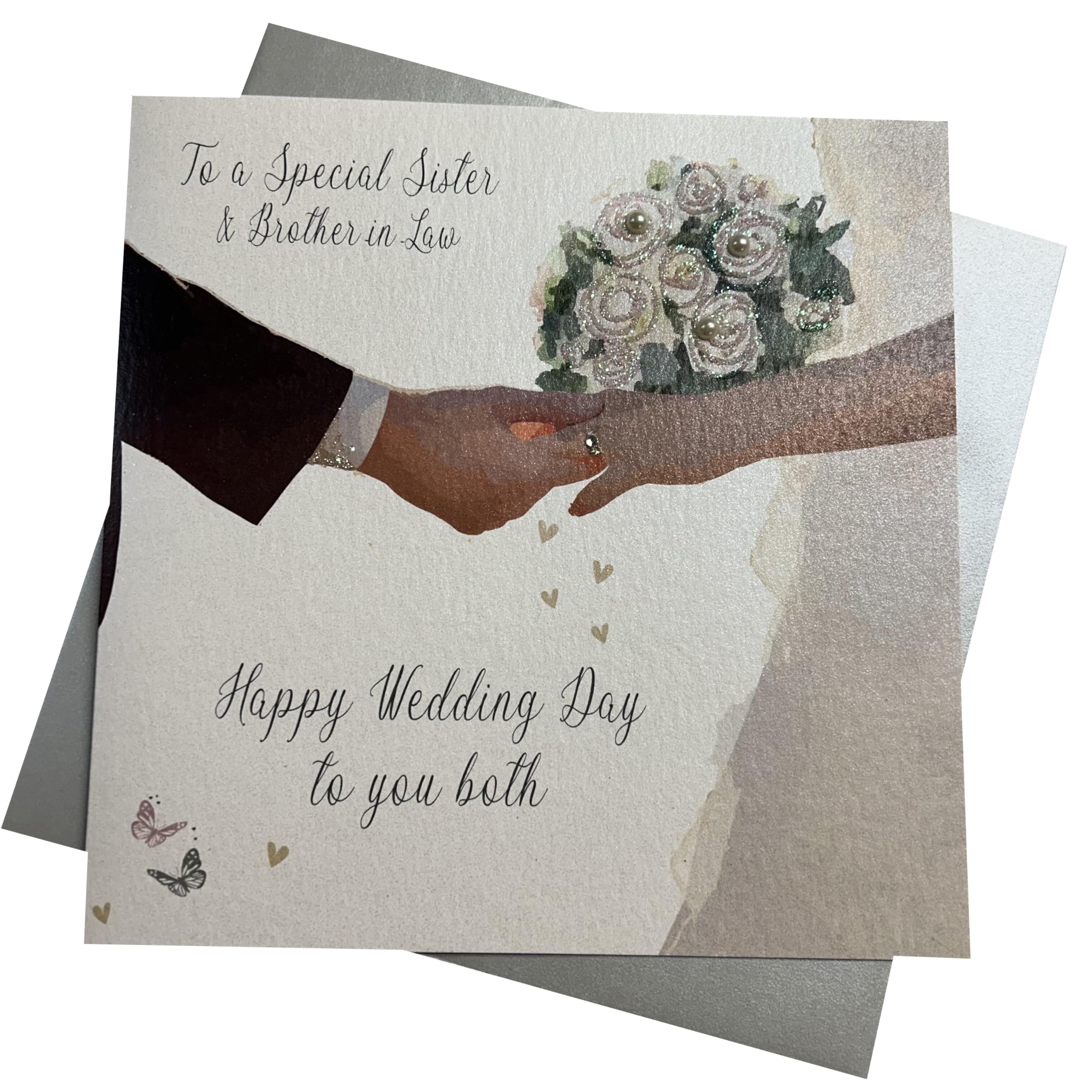 white cotton cards To a Special Sister & Brother-in-Law Happy, Handmade Wedding Day, Top hat & Shoes