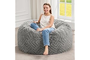 Hobestluk Bean Bag Chairs Adults Beanbag Chair with Filler Large Bean Bags with Fluffy Embossed Cover, Giant Bean Bag Chairs for Adults (Grey, 3FT - 36” x 36” x 22”)