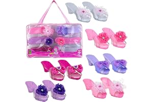 EXPRESSIONS 6pc Dress Up Royalty Shoes with Heels Set in Carrying Bag - Fits Toddler Shoe Size 7-10 - Toddler Girls Kids Toys Role Play Playset