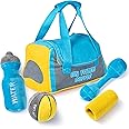 Baby Crossfit Plush Workout Toy Set | Talking Soft Fitness Duffle Bag | Medicine Ball, Dumbbells, Sweatband, Water Bottle