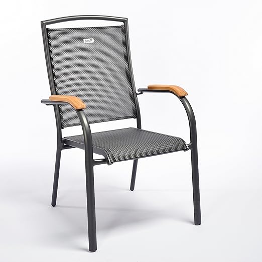 Hartman Stapelsessel Raffaelo Gartensessel In Anthrazit Garten Stuhl Aus Aluminium Alu Stapelstuhl Mit Textilene Bezug Fsc Teak Armlehnen Amazon De Kuche Haushalt