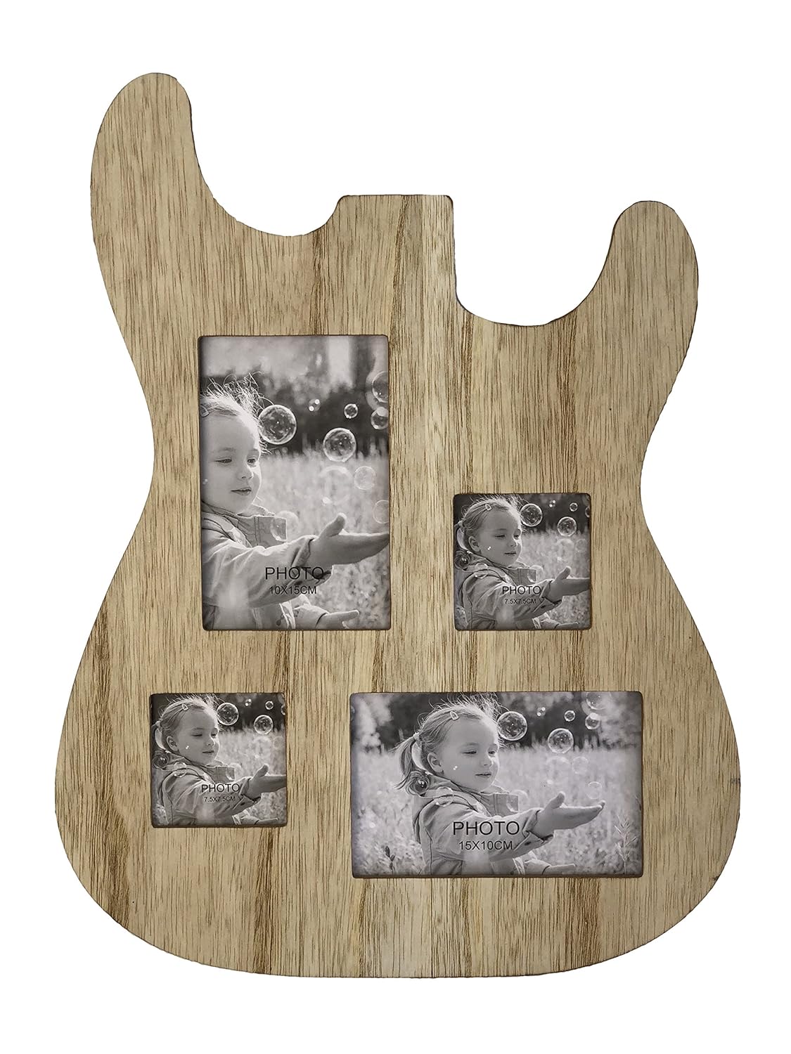 Rise8 Studios Guitar Body Shaped Music Picture Frame for 4x6 and 3x4 Photos (Natural Wood Color)