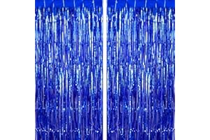 TOTAFAM Blue Fringe Curtain Party Decorations 2 Pack, Foil Fringe Backdrop Curtains for Birthday Wedding Bridal Shower Holiday Party Decor, Door Streamers