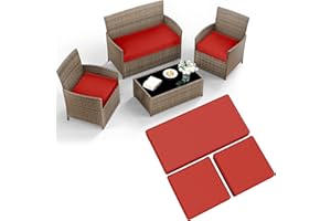 KIMUNUK 3 Pack Outdoor Patio Furniture Cushion Replacement Covers, Waterproof Loveseat Cushion Covers - 36×18×2,18×18×2, for 4-Seater Wicker Rattan Patio Conversation Set Loveseat Couch Furniture, Cover Only