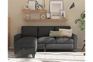 Sunrise Coast L Shaped Couches 78" Modular Storage Ottoman 3 Seater Sofas for Living Room Small Space Apartment, Dark Gray