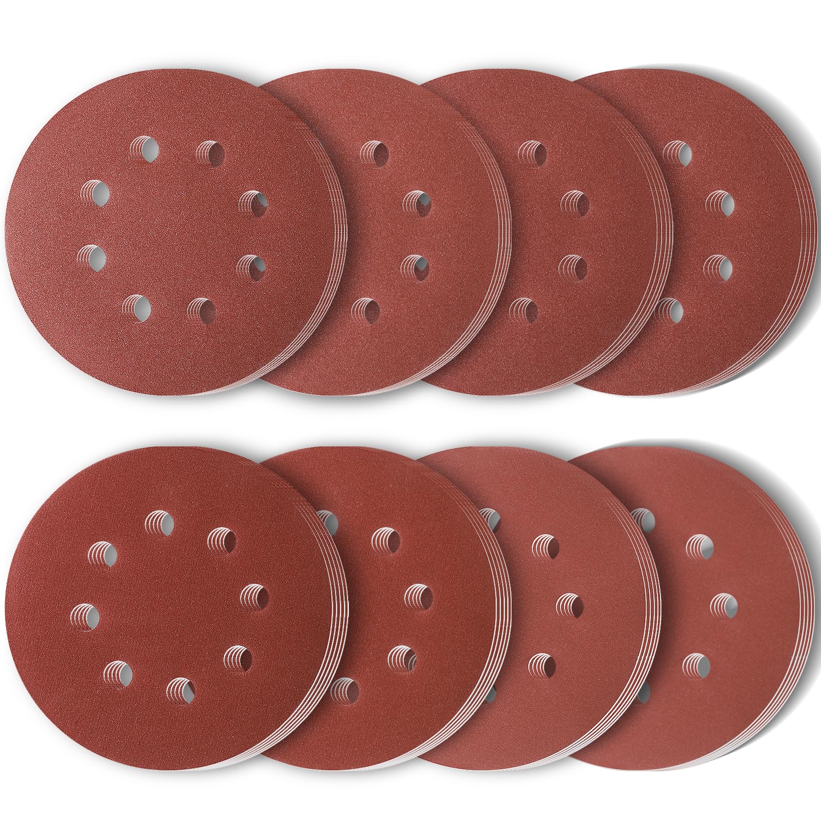 REJOECE 40 Pieces 125mm Sanding Discs, 8 Hole 5 Inch Round Sanding Discs Pads, Hook and Loop Sanding Discs for Orbital Sander Discs P2000/P1500/P1200/P1000/P800/P600/P400/P320 Mixed Grit